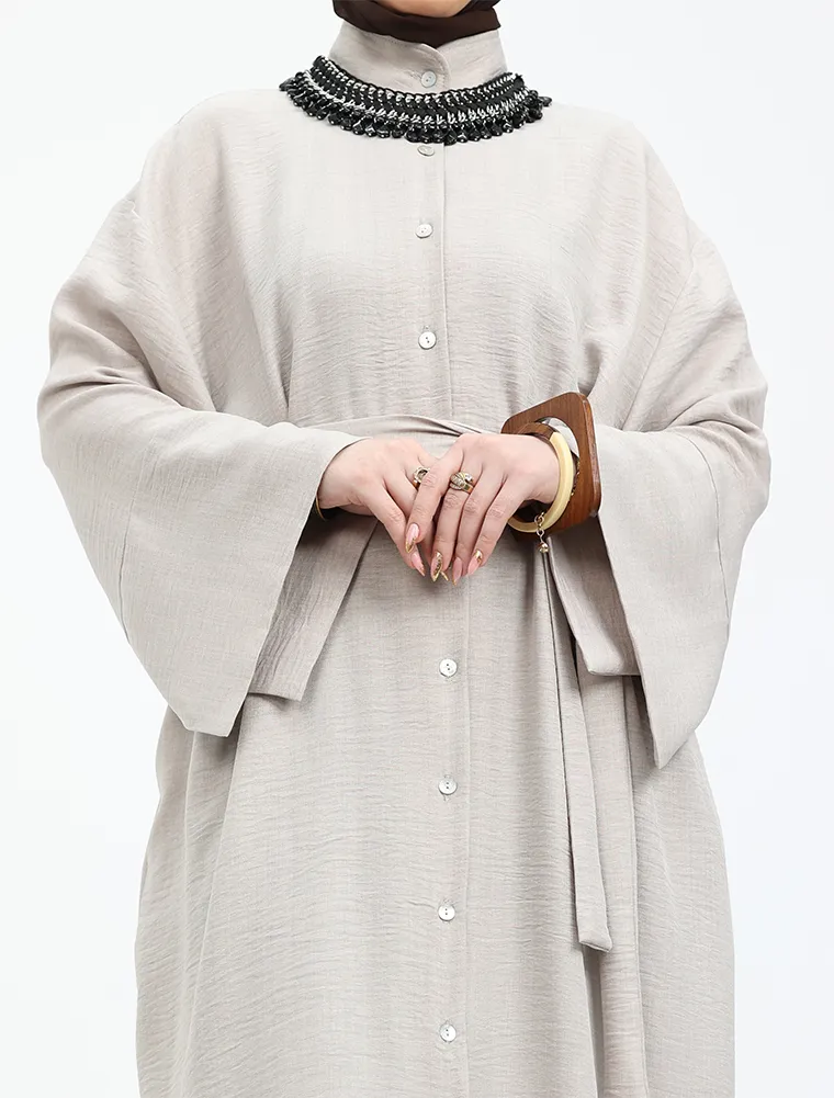 Stone Linen Feel Mandarin Shirt